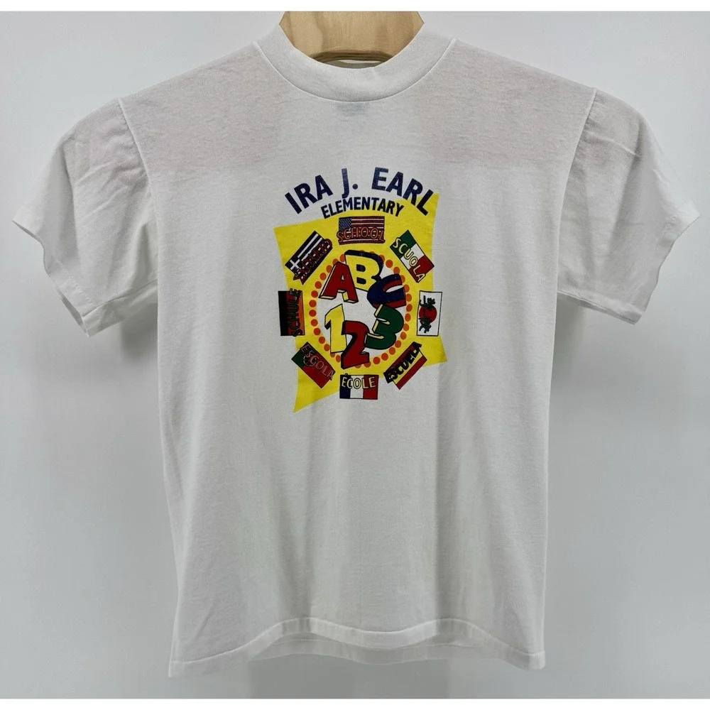 Vintage 90s Ira J Earl Elementary School T-Shirt Size M USA Made Single Stitch - Picture 1 of 10
